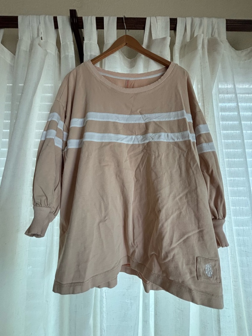 FP Movement by Free People Long Sleeve Oversized Tee in Beige with White Stripes